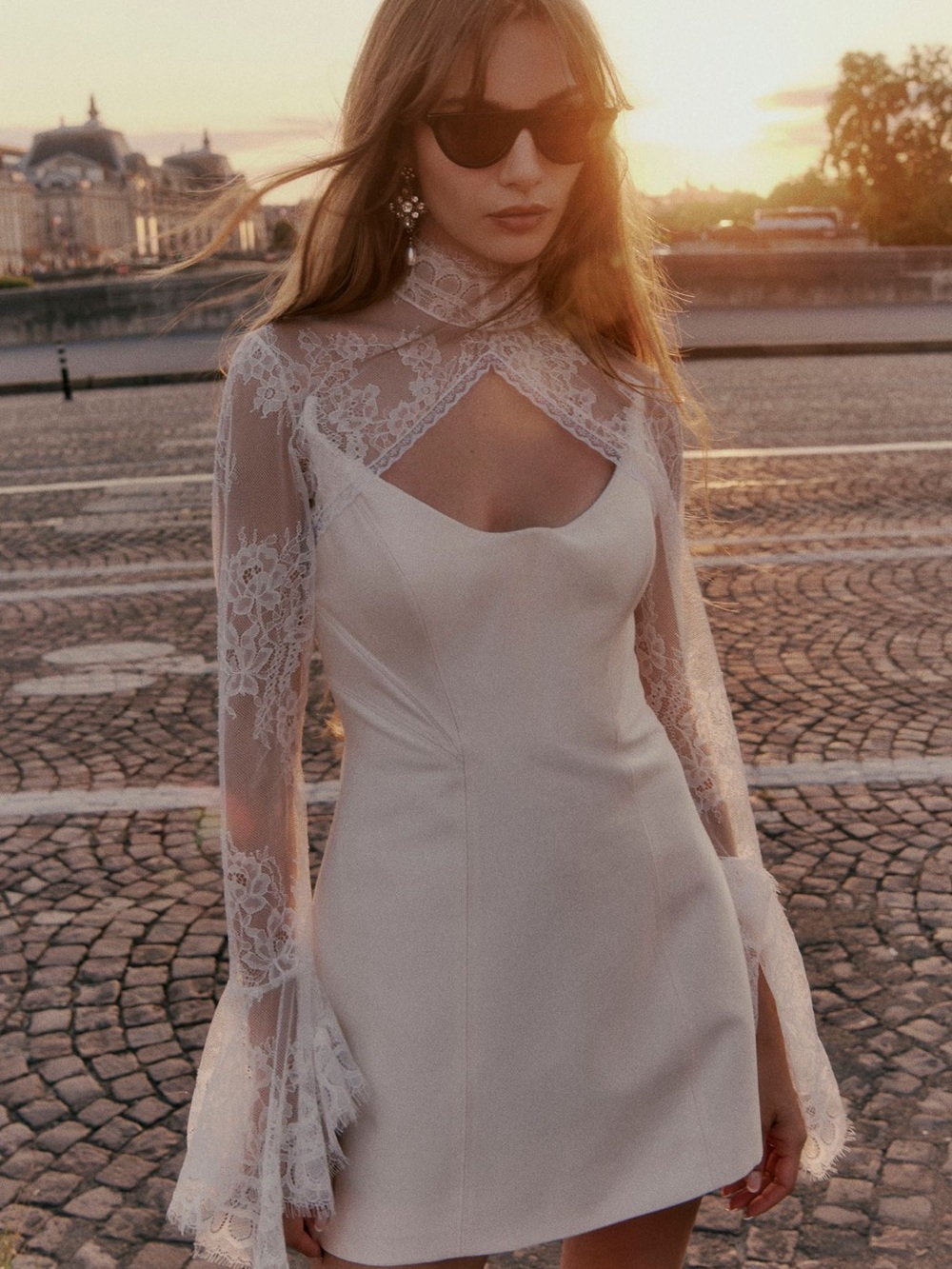 Geisha White Lace Topper with High Neck M